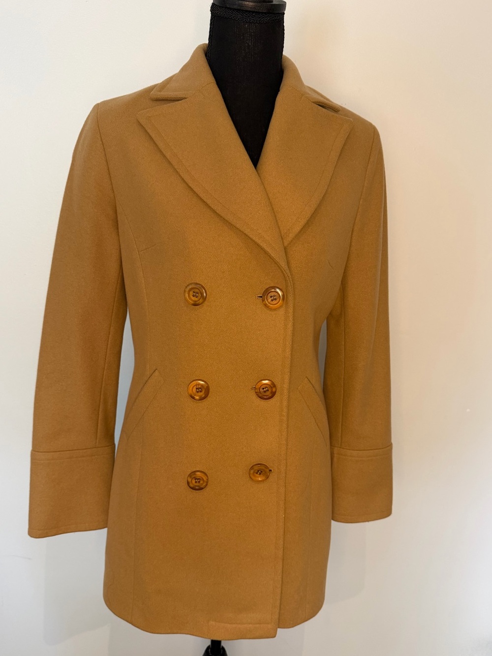 Vintage Express 80% Wool Camel Pea Coat Jacket Classic Academia - Size 3/4